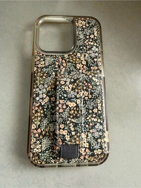 Black Floral Phone Case with Built-In Hand Strap